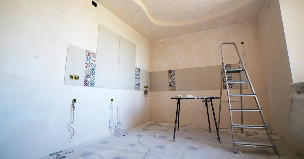 An interior mid-repair with damaged material removed back to the framing